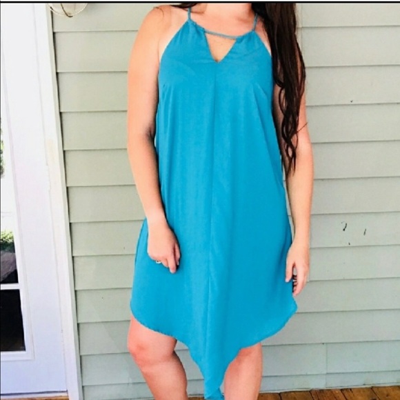 RELISTED Teal Asymmetrical Hem Dress - Picture 5 of 6